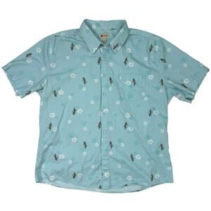Haggar Men's XL Hawaiian Shirt Hula Girl Print Blue 100% Cotton Button Down